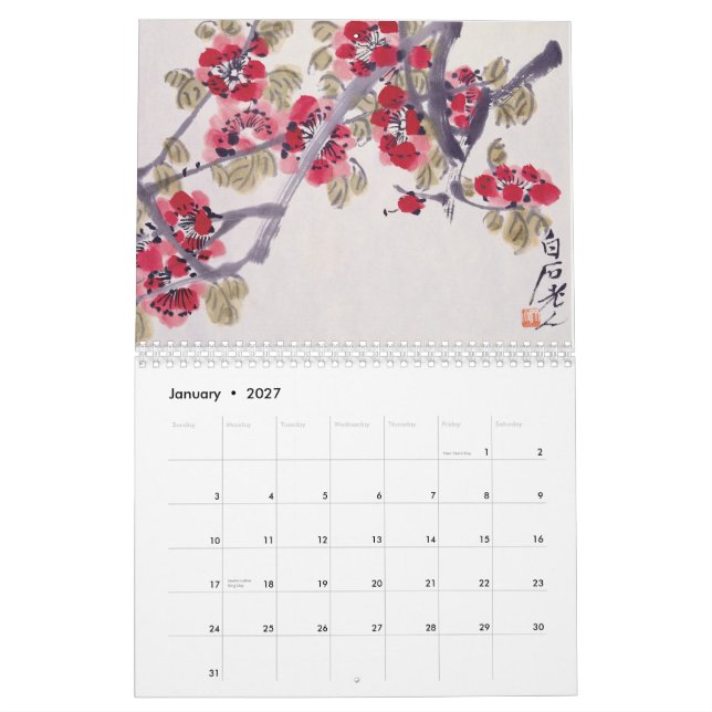 El arte principal oriental planta el calendario (Jan 2027)