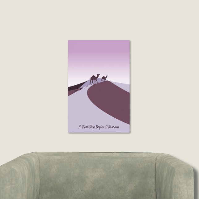 El arte púrpura, el eslogan, los camellos caminan  (Purple Art, Slogan, Camels Walk The Desert Poster)