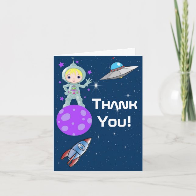 El astronauta rubio del chica le agradece tarjeta (Anverso)