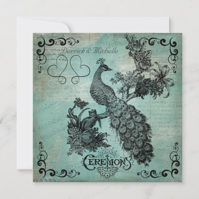 El azul canta una invitación de la boda del pavo (Anverso)