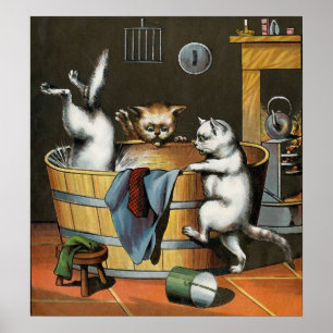 El baño de los gatitos - arte del vintage