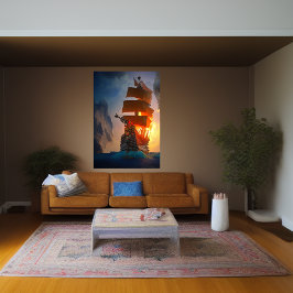 El barco pirata en el mar | Poster de arte de IA