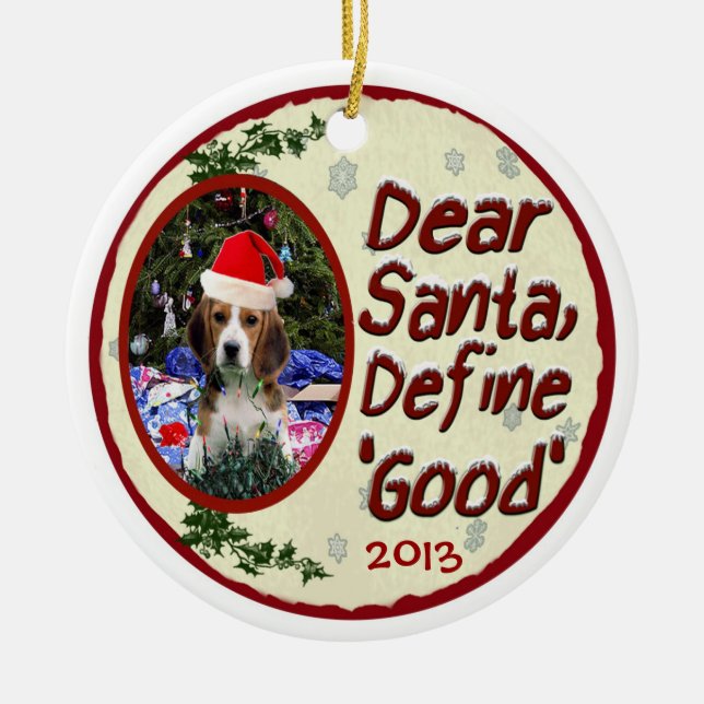 El beagle estimado Santa define el buen ornamento (Frente)