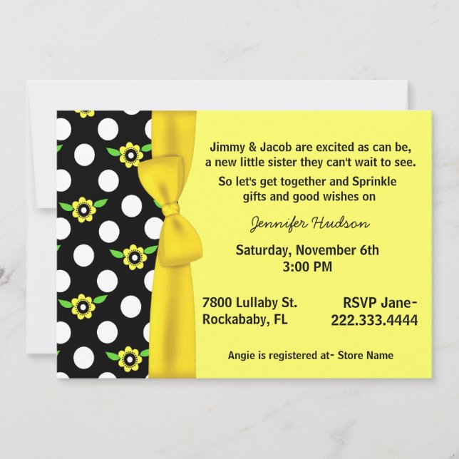 El bebé amarillo del arco asperja la invitación de (Anverso)