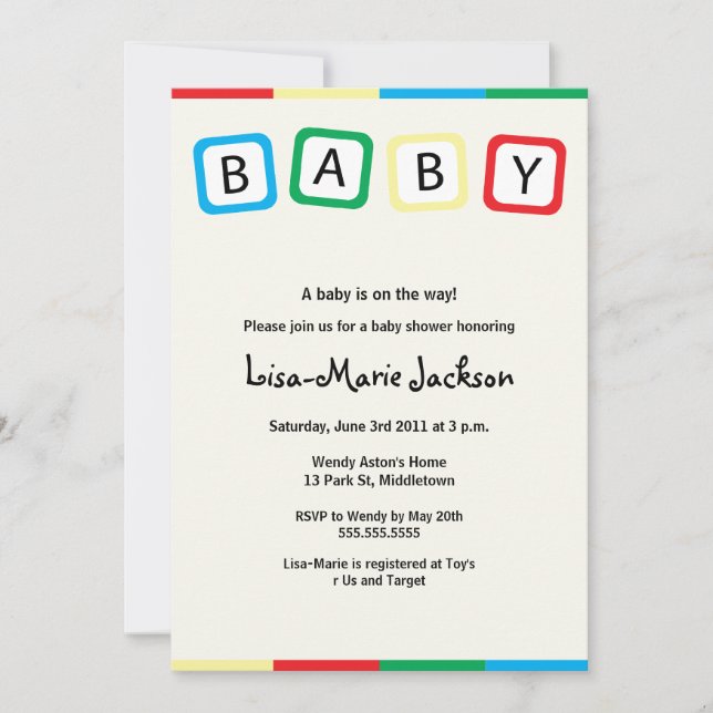 El bebé bloquea la invitación de Baby Shower - (Anverso)
