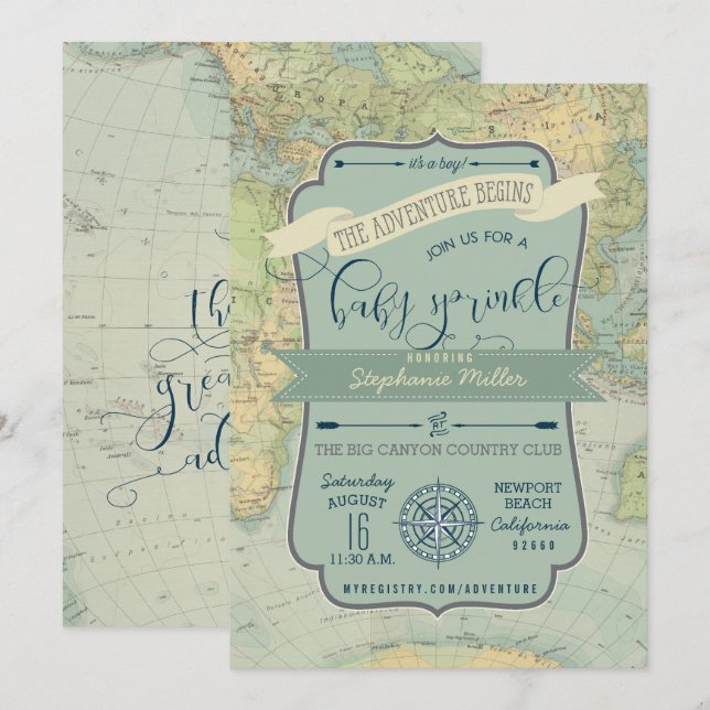 El bebé de la aventura asperja invitaciones (Anverso / Reverso)