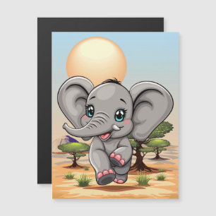 El bebé elefante salta feliz en la sabana africana