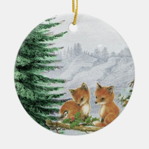 El bebé Foxes el ornamento de maderas del árbol de