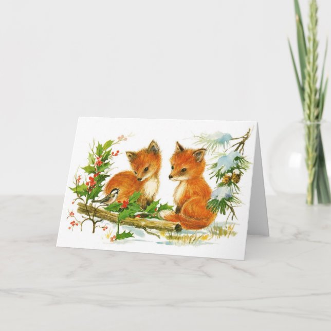 El bebé Foxes la tarjeta de Navidad del acebo (Anverso)