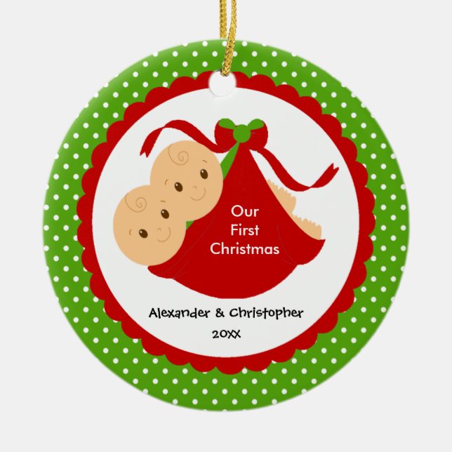 El bebé hermana el primer ornamento del navidad (Frente)