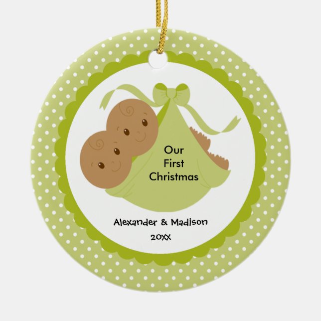 El bebé hermana el primer ornamento del navidad (Frente)