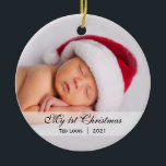 El bebé  | Primer ornamento de fotos de Navidad<br><div class="desc">Este simple y elegante foto bebé adorno con el nombre,  fecha y foto. ¡Perfecto para la primera Navidad de un bebé! ¡Grandes regalos para los nuevos padres!</div>