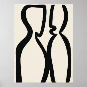 El Beso – Arte de Línea en Blanco y Negro Moderno