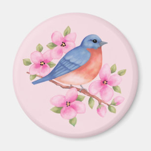 El Bluebird con rosa florece el imán