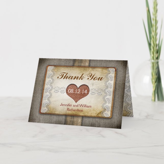 el boda rústico le agradece las tarjetas (Anverso)
