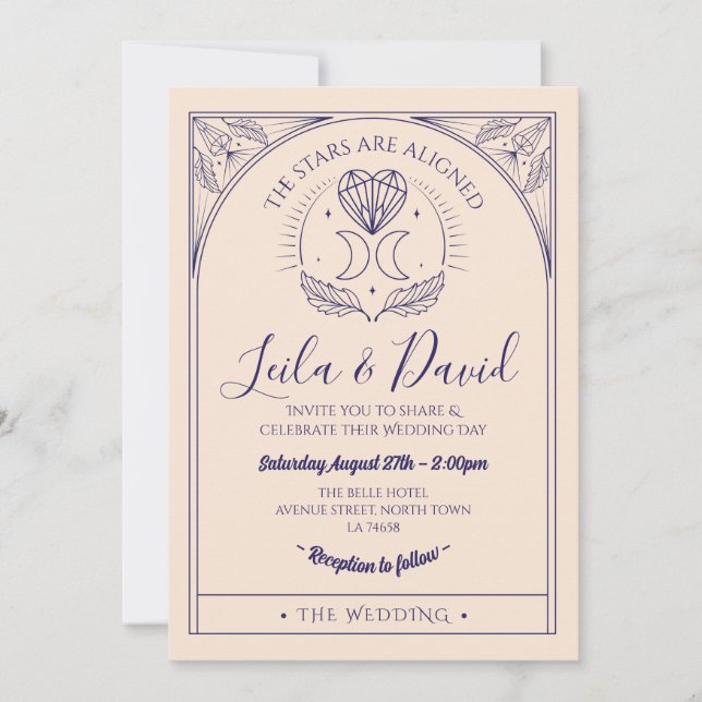 El boda Tarot Moon Heart Stars La Invitación (Anverso)