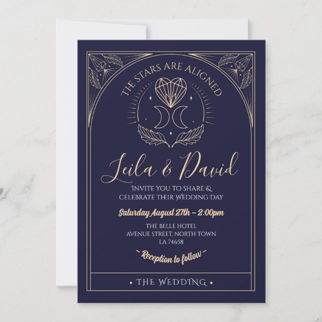 El boda Tarot Moon Heart Stars La Invitación (Anverso)