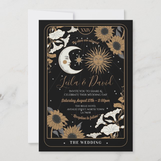 El boda Tarot Moon Sun Analiza La Invitación De Lo (Anverso)