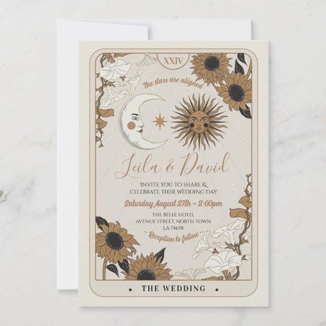 El boda Tarot Moon Sun Analiza La Invitación De Lo (Anverso)