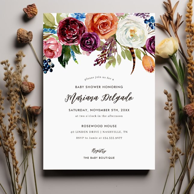 El boho otoñal florece la invitación a Baby Shower (Subido por el creador)