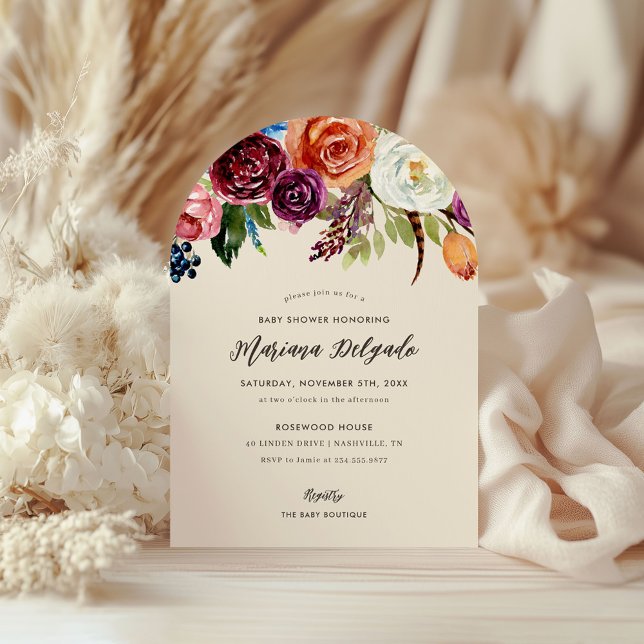 El boho otoñal florece la invitación a Baby Shower (Subido por el creador)