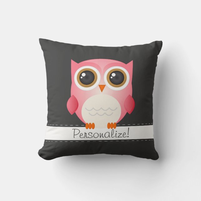 ¡El búho rosado en la almohada gris oscuro, la (Anverso)