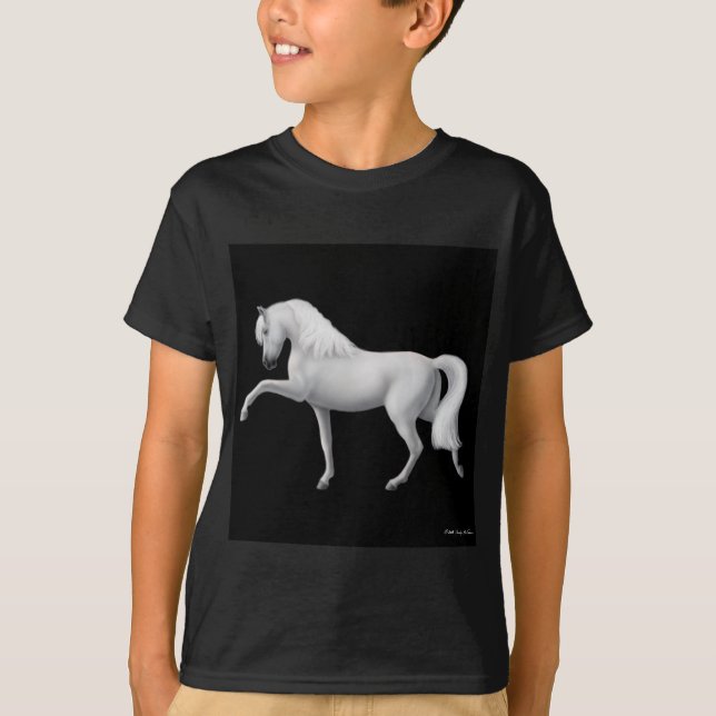 El caballo andaluz blanco embroma la camiseta (Anverso)