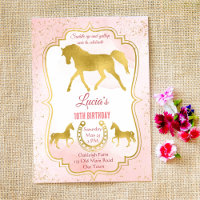 El caballo rosado y dorado ensillan invitaciones d