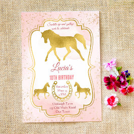El caballo rosado y dorado ensillan invitaciones d