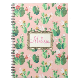El cactus rosado personalizado florece cuaderno