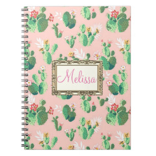 El cactus rosado personalizado florece cuaderno
