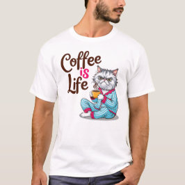 El café es la vida con la camiseta de gato gruñón