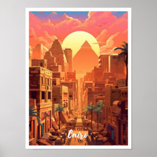 El Cairo Ilustracion de viajes de arte añejo