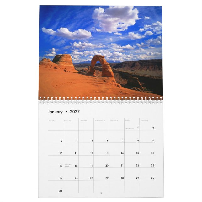 El calendario impreso personalizado rojo de la (Jan 2027)