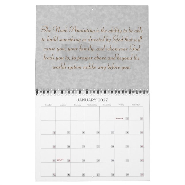 El calendario que unta de Noah (Jan 2027)