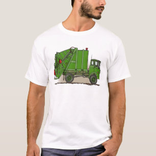El camión de basura verde sirve la camiseta