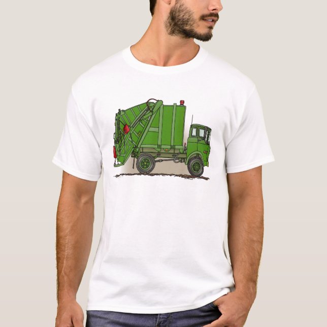 El camión de basura verde sirve la camiseta (Anverso)
