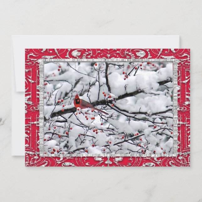 El cardenal Navidad fotográfico de árbol de nieve  (Anverso)