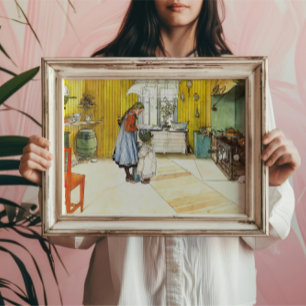 El Carl Larsson Vintage Arte Sueco Fino de Cocina