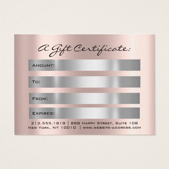 El Certificado de Regalo Impresionante Maquillaje  (Atrás)