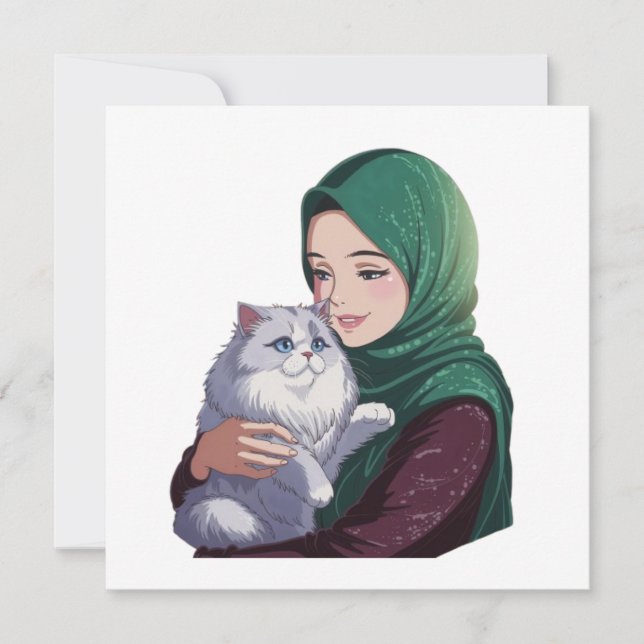 El chica agudo abraza a un lindo gato (Anverso)