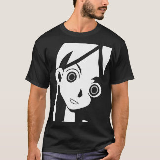 El chica del animado observa la camiseta