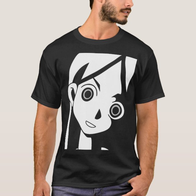 El chica del animado observa la camiseta (Anverso)