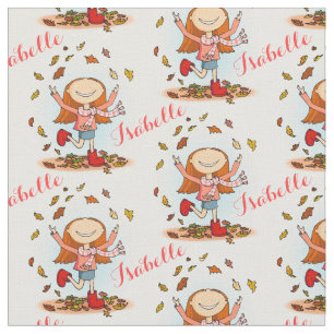 El chica feliz en jugar en caída deja la tela