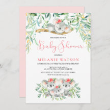 El chica Koala Bush bebe invitaciones a la ducha p