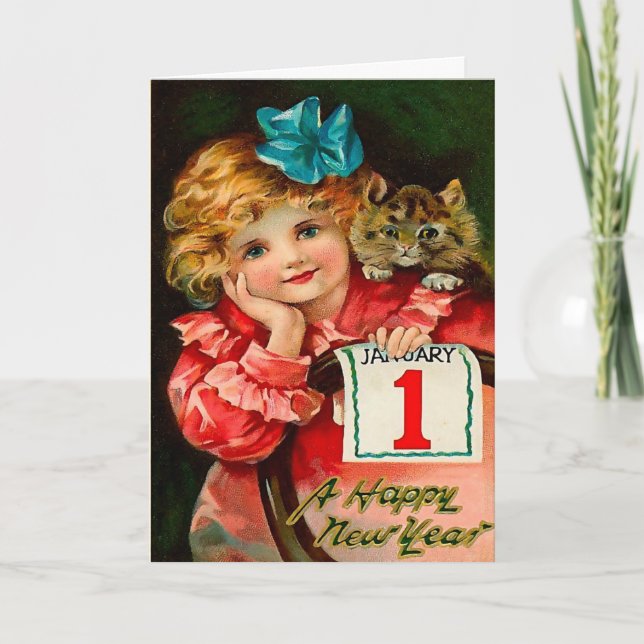 El Chica y el gato: tarjeta postal de saludo de Añ (Anverso)