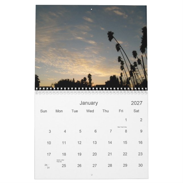 el cielo es grande en el calendario de Pasadena (Jan 2027)