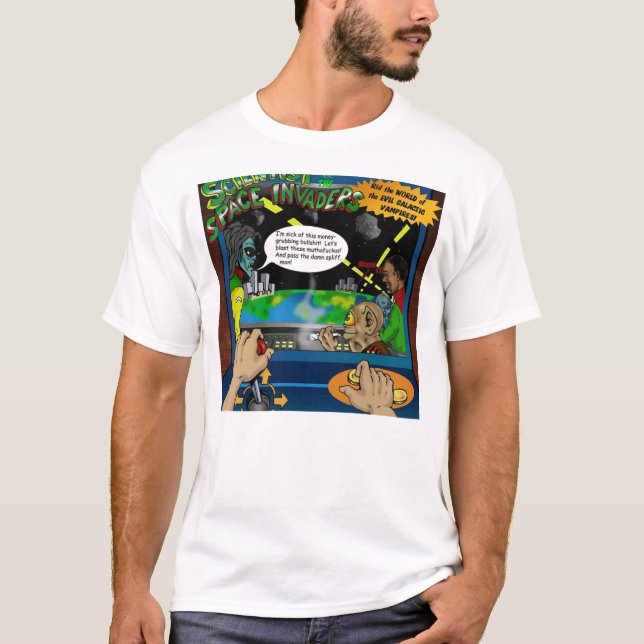 El científico y las camisetas de Spaceinvaders (Anverso)