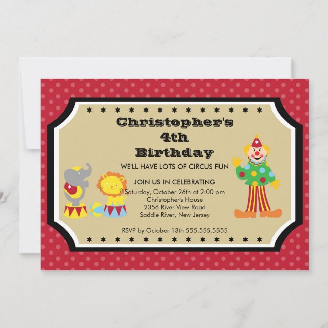 El circo LINDO embroma la invitación de la fiesta (Anverso)