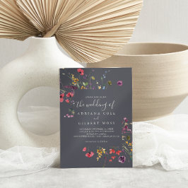 El Clásico Boda Floral Azul Salvaje De Invitación